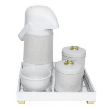 Imagem de Kit Higiene Espelho Potes, Garrafa, Molhadeira e Capa Flor de Liz Dour