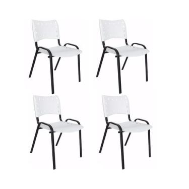Imagem de Kit Com 4 Cadeiras Iso Para Escola Escritório Comércio Branca Base Pre