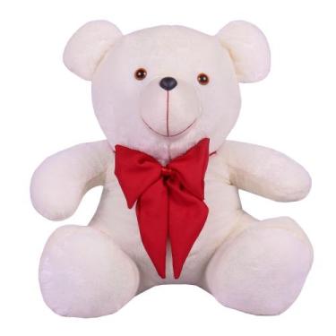 Imagem de Urso Teddy De Pelúcia Tamanho 50cm G - LuckBaby02, Branco com laço ver
