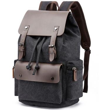 Imagem de Mochila Viagem Canvas Com PU Premium 6048-1 - Malissima, Preto