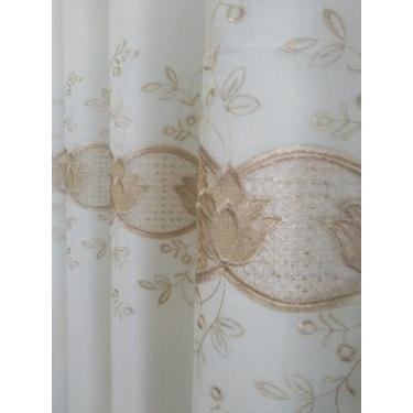Imagem de Cortina Luxuosa De Voil Linho Bordado Guipir Com Forro Microfibra 3,00