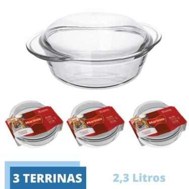 Imagem de Travessa Vidro Terrina 2,3L Base 1,5L Tampa 0,8L Nadir - 3Un - NADIR F