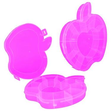 Imagem de Caixa Organizadora Maçã Rosa Plástica Costura Pérolas Bobinas Botões -