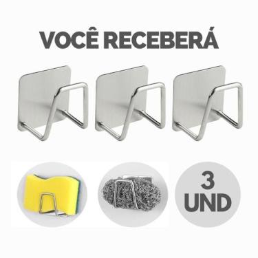 Imagem de Kit Organizador Cozinha Suporte Porta Esponja Bucha Inox P/ Pia - Esco