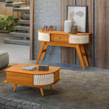 Imagem de Kit Sala de Estar Mesa de Centro e Aparador Estoril Madetec Cinamomo Off White