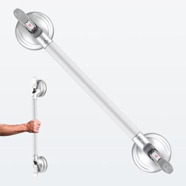 Imagem de Alça de chuveiro atualizada de 53 cm para banheira, alças de chuveiro com barra de apoio forte com ventosa, barra de segurança de banheiro para idosos deficientes e deficientes, resistente, prata