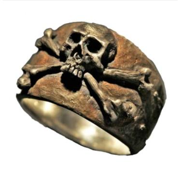 Imagem de HUKQBUNX Anel antigo de caveira prata antiga masculina exagerada punk garra gigante caveira anel dominador masculino coquetel festa aniversário anel tamanho 6-10 (tamanho 9)