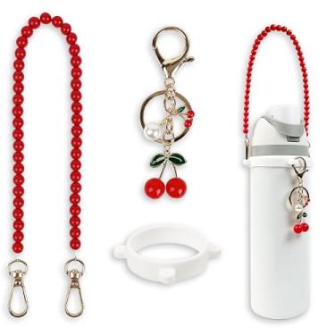 Imagem de Conjunto de alça de alça e pingente de cereja para garrafa de água Owala 680 g, 947 g, 1,13 g, Owala Kids, copo de café Owala, Owala FreeSip, para acessórios Owala e acessórios Stanley Cup (vermelho