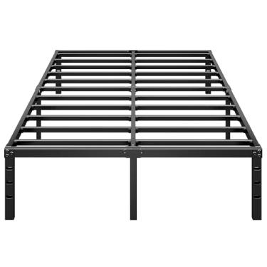 Imagem de HLIPHA Estrutura de cama de plataforma de metal de 40,6 cm de altura, sem necessidade de mola box, cama de casal com ripas de suporte fortes resistentes, fácil de montar, preta