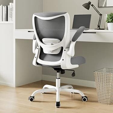 Imagem de MUXX.STIL Cadeira de escritório, cadeira de mesa ergonômica com suporte lombar ajustável e apoio de braço dobrável, cadeira de computador de malha respirável para escritório em casa, cinza