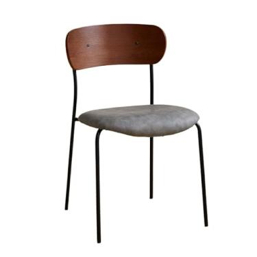 Imagem de XINCHANG Cadeira de jantar moderna de madeira com moldura de ferro - empilhável, confortável e design que economiza espaço (almofada cinza)