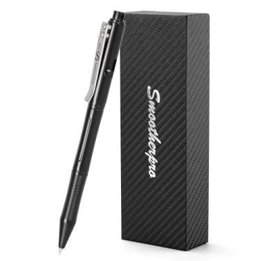 Imagem de SMOOTHERPRO Caneta Bolt Action de aço inoxidável compatível com Pilot G2 refil clipe de bolso pesado para mãos artríticas Tremor Parkinson retrô preta (RG338)