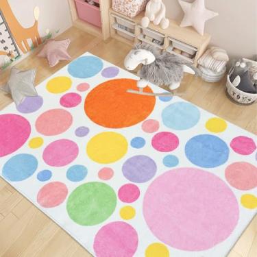 Imagem de Lacomfy Tapete infantil com bolhas de arco-íris para quarto de meninas e meninos, 10 x 1,8 m, tapete de brincar com círculos coloridos para sala de estar, lavável, rosa, amarelo, laranja, bolhas,