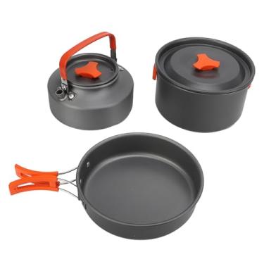 Imagem de Conjunto completo de cozinha de acampamento, kit de bagunça de panelas de acampamento, equipamento de cozinha antiaderente, tigelas de panela empilháveis leves para 2 a 3 pessoas, inclui chaleira de