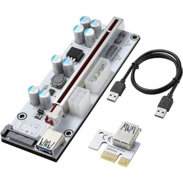 Imagem de YABOANG Placa Riser de Mineração, PCI-E 1X para 16X Placa Adaptadora, com cabo de extensão USB 3.0 de 6 m, interface 6PIN / 4PIN / SATA, para Bitcoin, mineração de criptomoedas, Ethereum Mining ETH