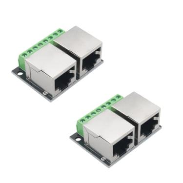 Imagem de Ruiwaer 2 peças RJ45 bloco fêmea duplo para bloco de terminais 8P de passo 3,5 - placa adaptadora de porta Ethernet de porta fêmea dupla placa adaptadora de porta Ethernet de 8 pinos bloco terminal