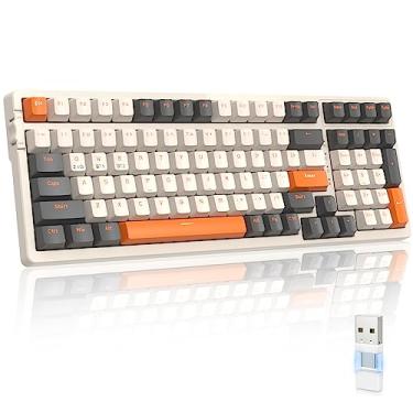 Imagem de MAGIC-REFINER RK96 Teclado mecânico sem fio, modo duplo 2.4G/BT5.0, receptor 2 em 1, 100 teclas de interruptores vermelhos de troca a quente, teclado para jogos com teclado numérico para PC