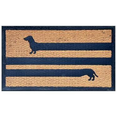 Imagem de JiXianJu Capacho de coco engraçado longo dachshund Weiner Dog Welcome Front Porch Decor Capacho para entrada ao ar livre com capacho de coco antiderrapante resistente 76 x 43 cm