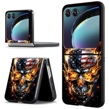 Imagem de ACWDMKH Capa para Motorola Moto Razr 2024, capa de celular para Moto Razr 50, bonita, fina, rígida, ultrafina, antiarranhões, à prova de choque, bandeira de caveira de fogo