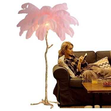 Imagem de Luminária de piso moderna de penas de avestruz, lâmpada de LED regulável de penas de canto alto decorativa para quarto, sala de estar, escritório, leitura