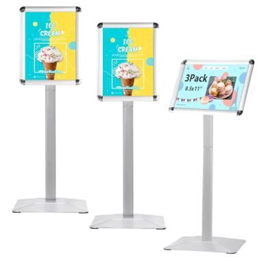 Imagem de STANDNEE Suporte de Sinalização Resistente, Suporte de Chão, 8,5 X 11 Pol., Suporte para Exibição de Pôsteres, Placas de Alumínio com Folha de Pvc E Pedestal Resistente, Prata (3 Pacotes)