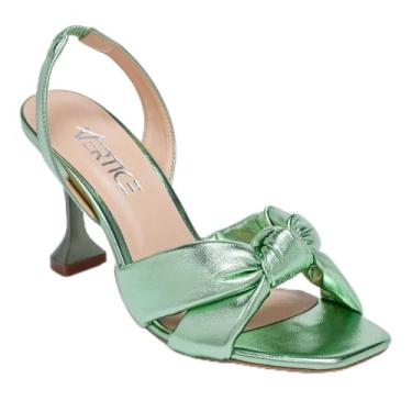 Imagem de Sandália Feminina Salto Taça Metalizada Confort - Verde 35