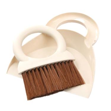 Imagem de Conjunto de escova e pá de lixo com cabo redondo, vassoura pequena e pá de lixo portátil para mesa de sofá, chão, ninho de animais de estimação (branco esbranquiçado)
