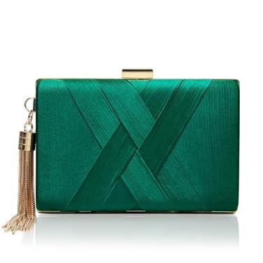 Imagem de CARIEDO Bolsa feminina para noite, bolsa clutch para casamento, formatura, noite, festa, Cetim verde, Small, Elegante e nobre clutch para noite
