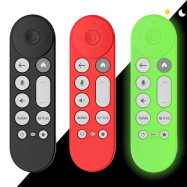 Imagem de AGENTNANO Capa de silicone para controle remoto Google TV Streamer 4K (3 em 1 - Preto + Vermelho + Verde Fluorescente)