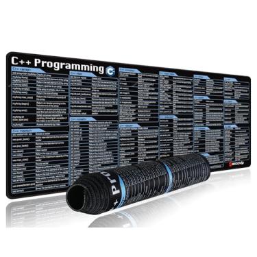 Imagem de excovip Tapete de rato para C++ 79,8 x 29,7 x 0,2 cm, folha de referências, grande, para PC, escritório, planilha, teclado, atalho, tapete de rato com borda costurada antiderrapante 0324