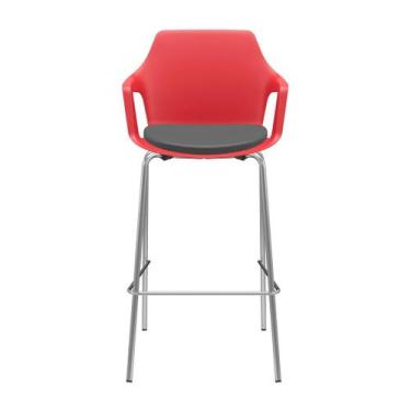 Imagem de Banqueta Vesper Assento Almofadado Alta 4 Pés Cromada com Braços Fixos