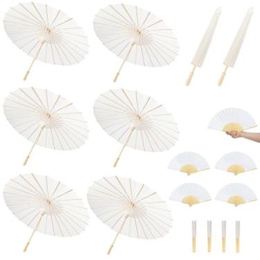 Imagem de MOTOTO Pacote com 16 guarda-chuvas de papel branco de 83 polegadas, ventiladores portáteis dobráveis de 20 cm, guarda-sóis de papel japonês chinês oleado a granel guarda-chuvas brancos para pintura
