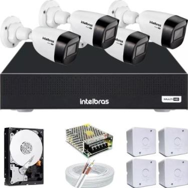 Imagem de Kit 4 Cameras Intelbras 1120 Full Color, Dvr 4 Canais 1104c, 500G