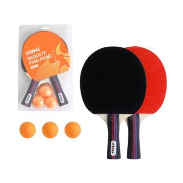 Imagem de Kit 2 Raquetes Ping Pong Tênis De Mesa Profissional + 3 Bolas - LELONG