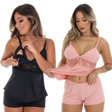 Imagem de Kit 2 Baby Doll Amamentação Feminino Gestante Maternidade Pós Parto Sh