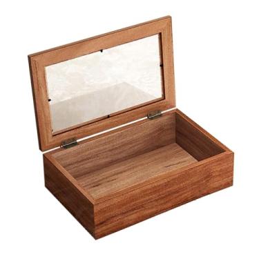 Imagem de oshhni Caixa de armazenamento de madeira Caixa de presente de lembrança da estampa de jóias de retângulo versátil com tampa transparente para diversos, M