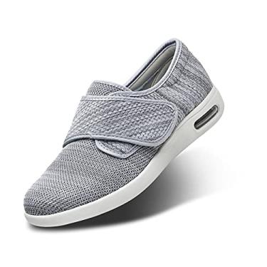 Imagem de Tênis feminino para diabéticos, largura extra larga, malha respirável, alça ajustável, suporte para pés inchados, artrite e edema, Fio mesclado cinza claro, 9.5 Wide