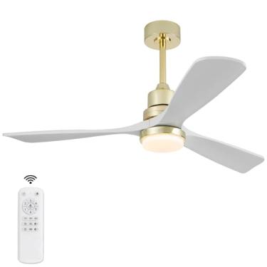 Imagem de BOJUE Ventiladores De Teto Dourados De 52 Polegadas Com Luzes E Controle Remoto, Luz Led Regulável, Ventilador De Teto Moderno De Madeira Maciça Com Luz Para Casa De Fazenda Interna/Externa, Quarto,