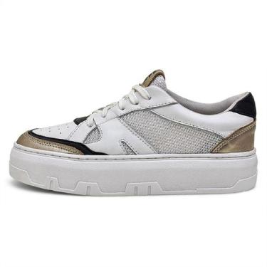 Imagem de Tênis Feminino Jade Prata.V Preto Branco Couro DIfranca - 010 - FORK -