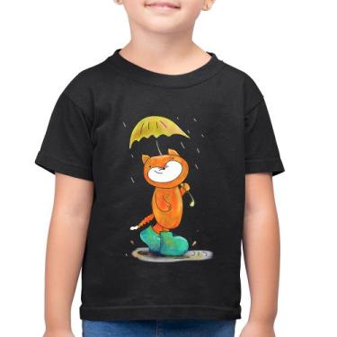 Imagem de Camiseta Algodão Infantil Raposa Fofinha Na Chuva - Foca na Moda, Pret
