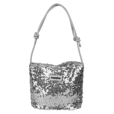 Imagem de FuninCrea Bolsa de ombro feminina com lantejoulas, bolsa de mão pequena brilhante, bolsa de ombro com glitter para noite, Prata, Medium