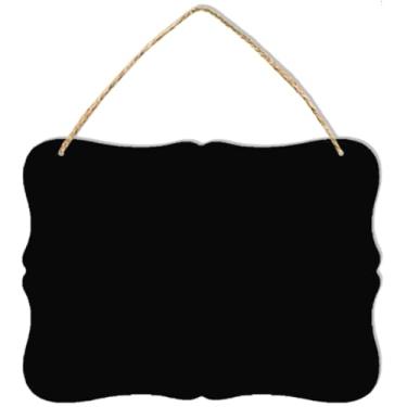 Imagem de Placa de madeira dupla face para pendurar quadro-negro, placa de mensagem de memória, placa de mensagem vintage apagável com cordão para pendurar para decoração de cozinha de casamento e festa em casa, Rectangle 03