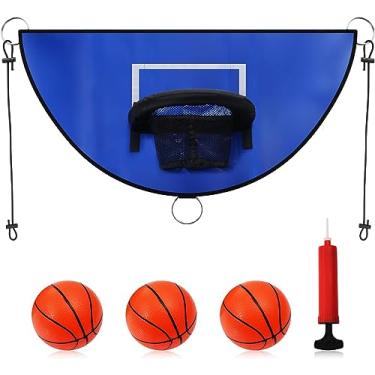 Imagem de Conjunto de cesta de basquete de trampolim, moldura de PVC azul com aro separável, inclui mini basquete e bomba (azul)