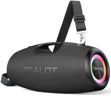 Imagem de ZEALOT - Alto-falantes Bluetooth portáteis sem fio com subwoofer, graves ricos, 50 horas de reprodução, luzes, microfone e porta para guitarra, eco, alto-falante para festas, casa, presentes, preto