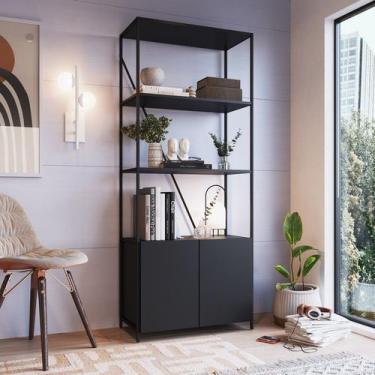 Imagem de Estante Estilo Industrial 2 Portas  SW017 Placa e Ponto Preto - PLACA&