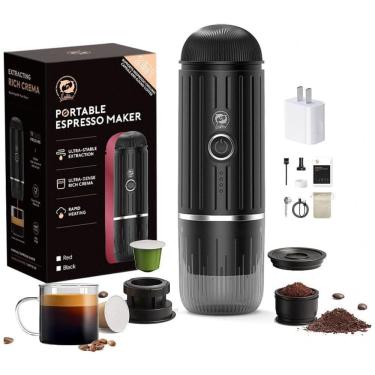 Imagem de Máquina de Café Portátil 19 Bar com Bateria Recarregável de 7500mAh para Viagens, Acampamento e Casa, 12V 120W, RECAFIMIL, Preta