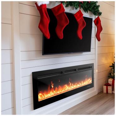 Imagem de Lareira Elétrica de Embutir Ultrafina A43x127L cm com 20 Cores de Chama, Saída de Calor de 5300 BTU, Temporizador, Controle Remoto e APP,