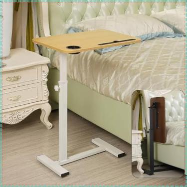 Imagem de Mesa de cama, mesa de cama portátil com rodas pneumática para cama de hospital com altura ajustável, mesa de laptop com rodinhas para escritório, casa, medicina e escola