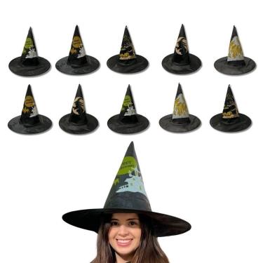 Imagem de Kit 10 Chapéu Preto De Bruxa Happy Halloween