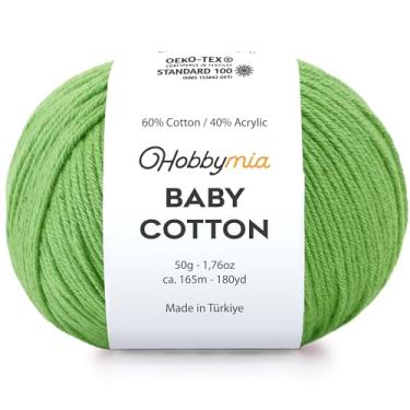 Imagem de HobbyMia Fio de algodão para bebês para crochê - 50 g / 180 m - (2) fio fino, peso esportivo - fio Amigurumi macio para linha de crochê - 60% algodão e 40% acrílico (verde, 1 bola)